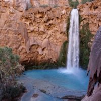 mooney falls on a havasu trip with the cool features of the trail in the shot