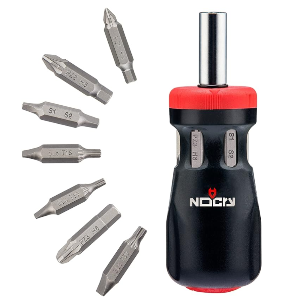 NoCry Stubby Ratcheting Screwdriver Kit with 14-in-1 Mini Bit Set including Flathead, Hex, Torx, Square and Pozidriv Tips