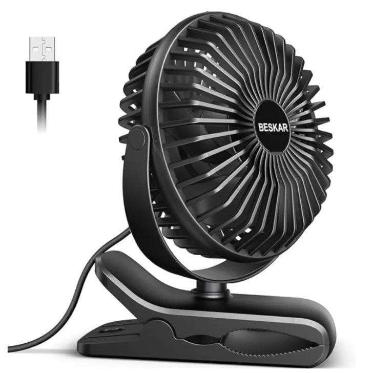 BESKAR Small Clip on Fan, 3 Speeds USB Fan with Strong Airflow, Clip & Desk Fan USB Plug in with Sturdy Clamp - Ultra Quiet operation for Office Dorm Bedroom Stroller