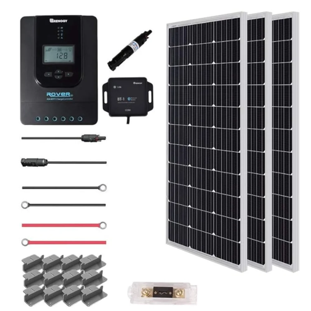  Renogy 300 Watt 12 Volt Off Grid Monocrystalline Premium 40A MPPT Rover Charge Controller/Mounting Z Brackets/Solar Panel Adaptor Kits/Tray Cables/Anl Fuse Set, 300W-40A 