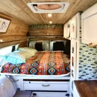 Campervan with beautiful lights in the ceiling