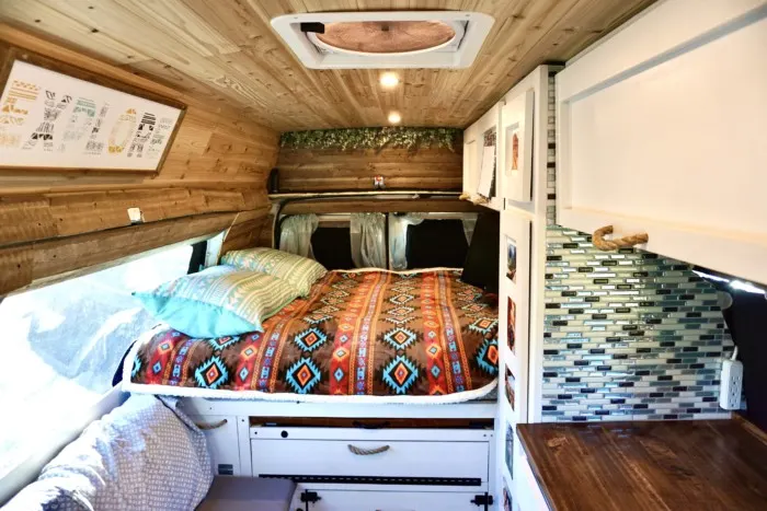 Campervan with beautiful lights in the ceiling