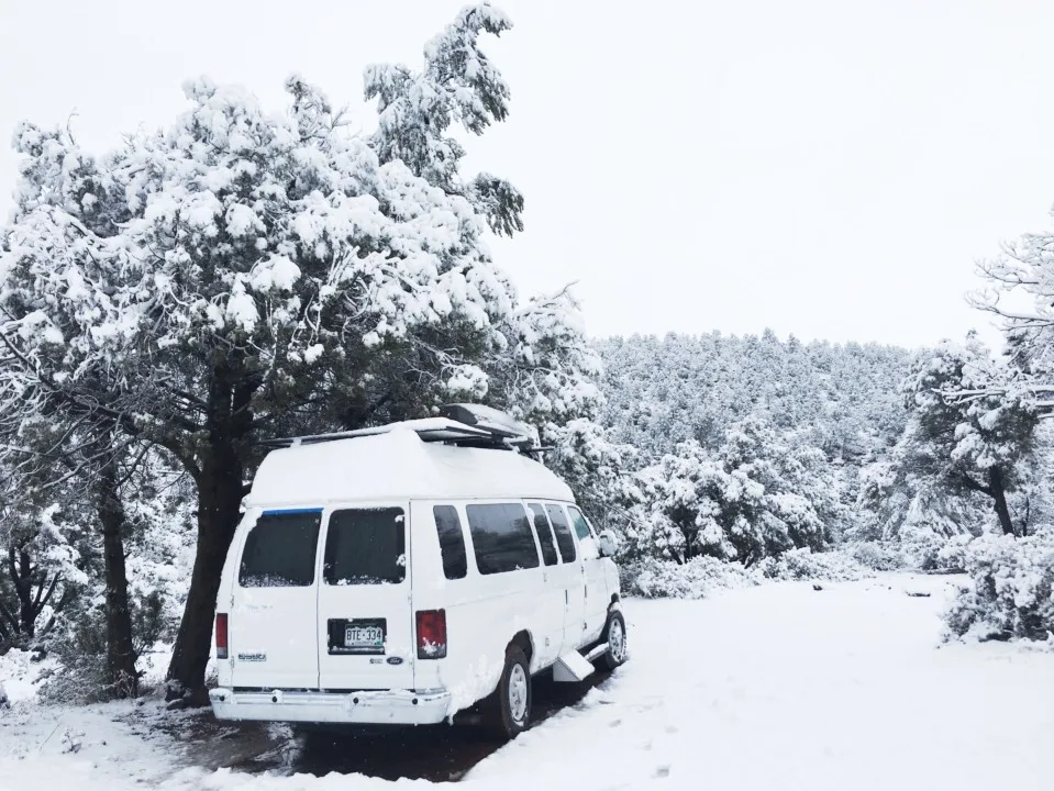 Vanlife van in the snow