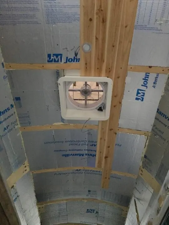 The cedar ceiling planks go around the fan
