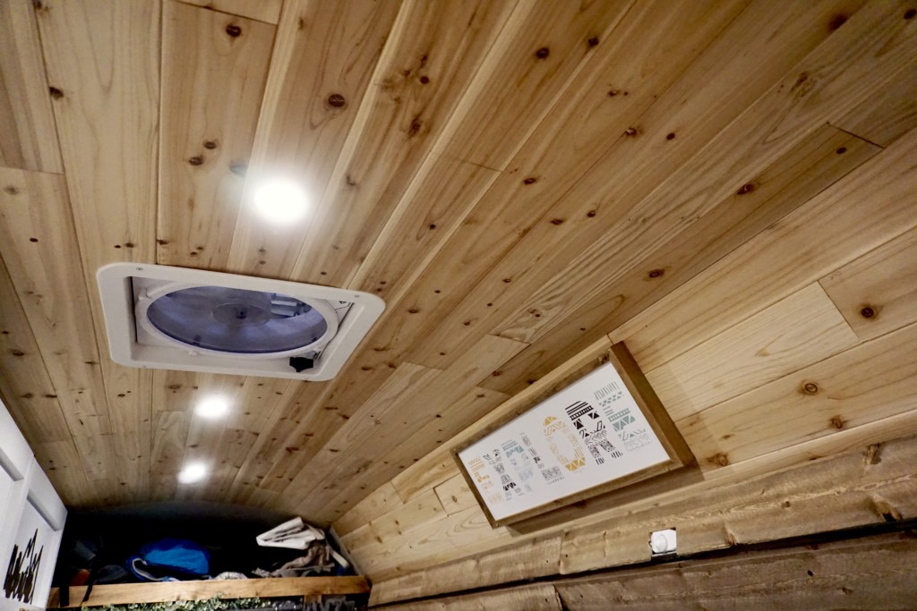 Our campervan cedar ceiling