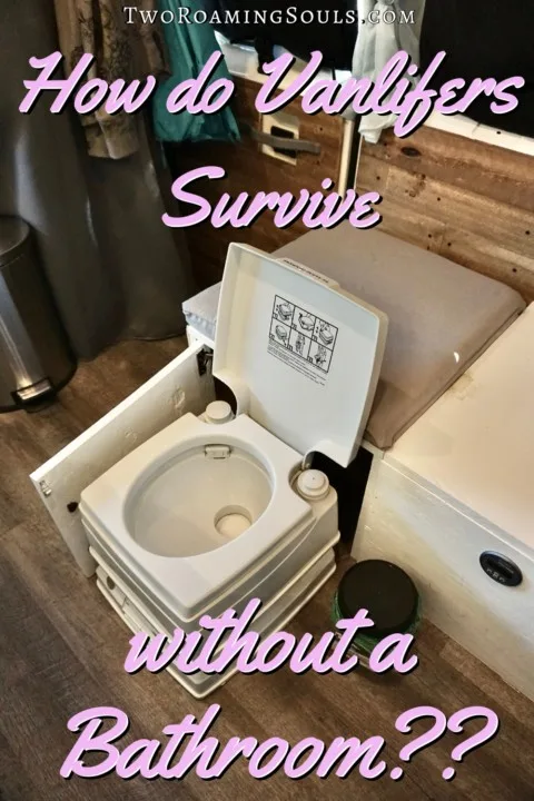 Pinterest Pin with a cassette toilet and the words "How do vanlifers survive without a bathroom"