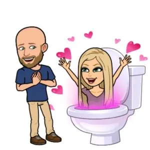 a bitmoji of a girl popping out of a toilet and the guy being concerned. Which is an example of a portable toilet joke.