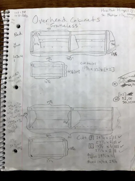 A pencil diagram of overhead cabinets