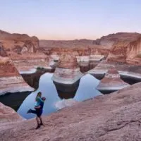 Emily jumping into Jakes Arms with excitement that we made it to reflection canyon