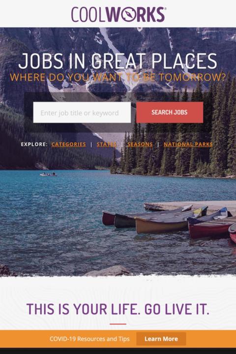 Cool Works Home Page for Seasonal Jobs