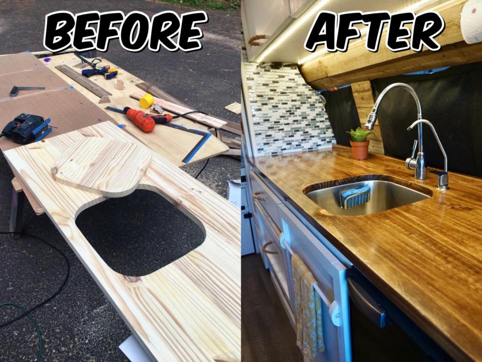 Diy wood countertop before and after