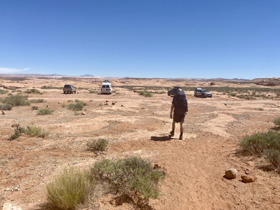 View of the parking lot for Reflection Canyon Trailhead