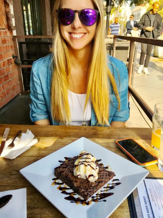 Emily enjoying a brownie sunday from Stout Burger & Beers in Santa Monica