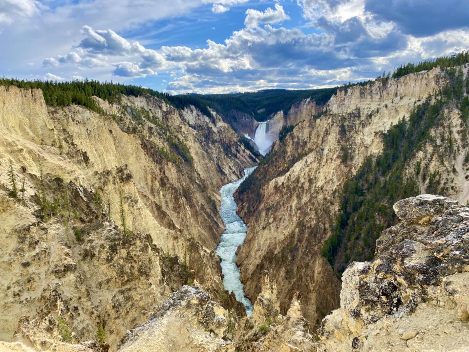 Artist Point of the grand canyon of yellowstone, view of the river down the colorful canyon