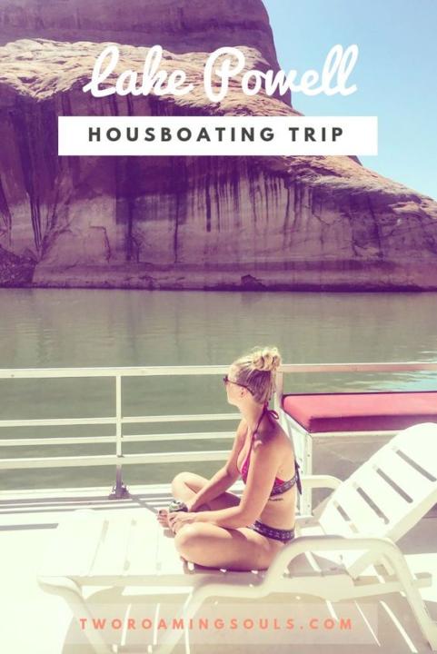 a pinterest pin showing a houseboating trip on Lake Powell