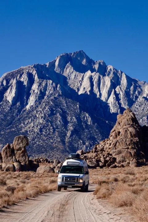 Our campervan off-roading in the Alabama Hills, California