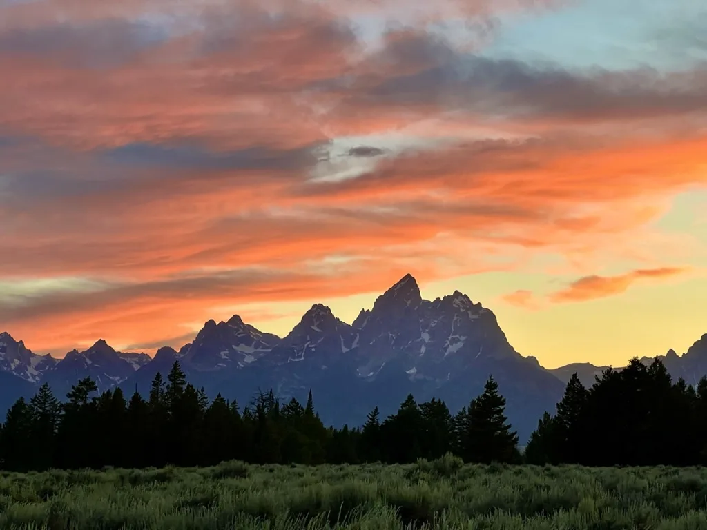 a pink sunset at a campsite near Shadow Mountain in Grand Teton National Park