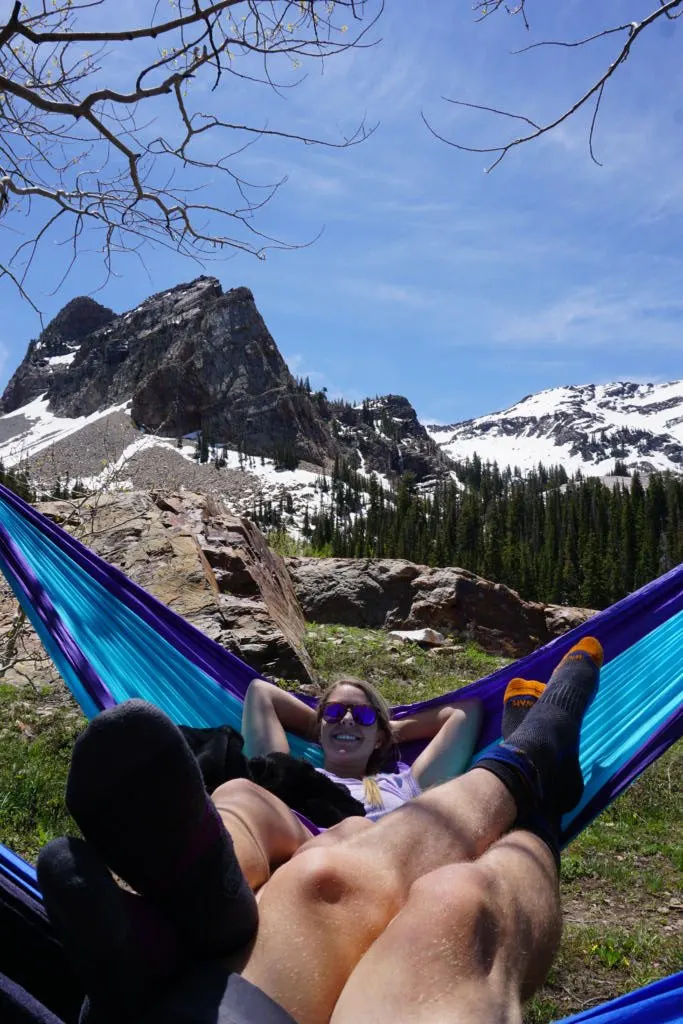 Hammocking with Lake Blanche in the background