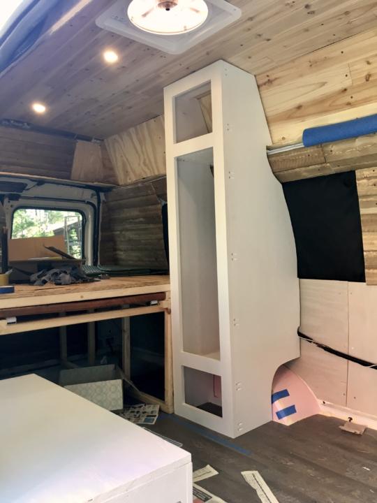 Our campervan closet frame custom shape to fit the curves of our fiberglass hightop van