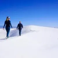 Jake and Emily hiking along Alkali Flats Trail in White Sands National Park