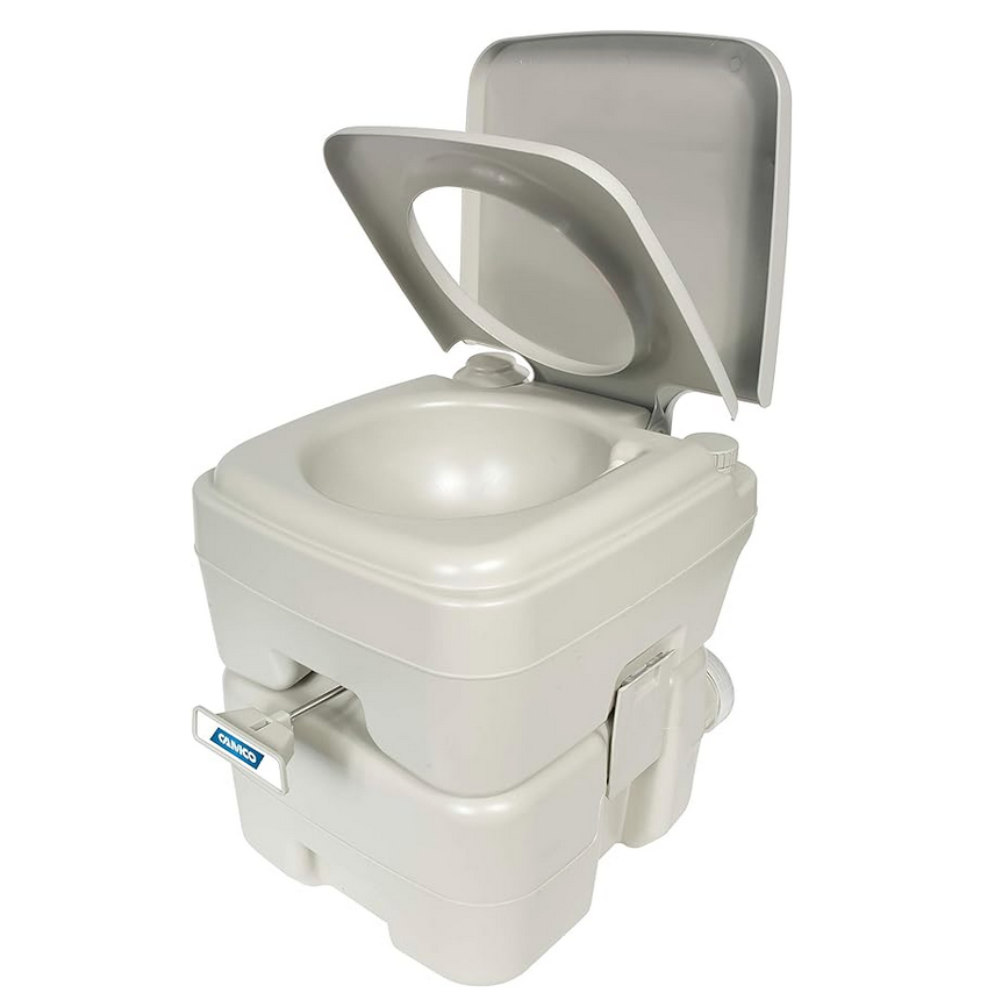  Camco 5.3-Gallon Portable Travel Toilet | Features Detachable Holding Tank w/Sealing Slide Valve & Bellow-Type Flush | Easy Transport w/Compact Lightweight Design & Carry Handle | Gray (41541) 