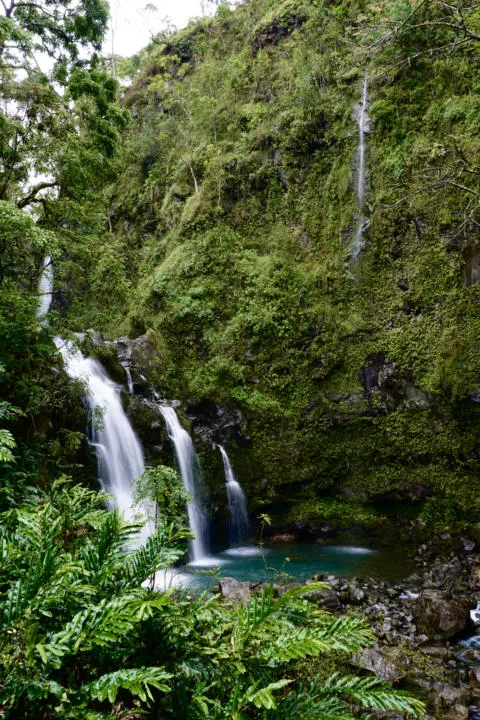 Upper Waikani Falls is one of the early stops on the best waterfalls on the road to Hana.
