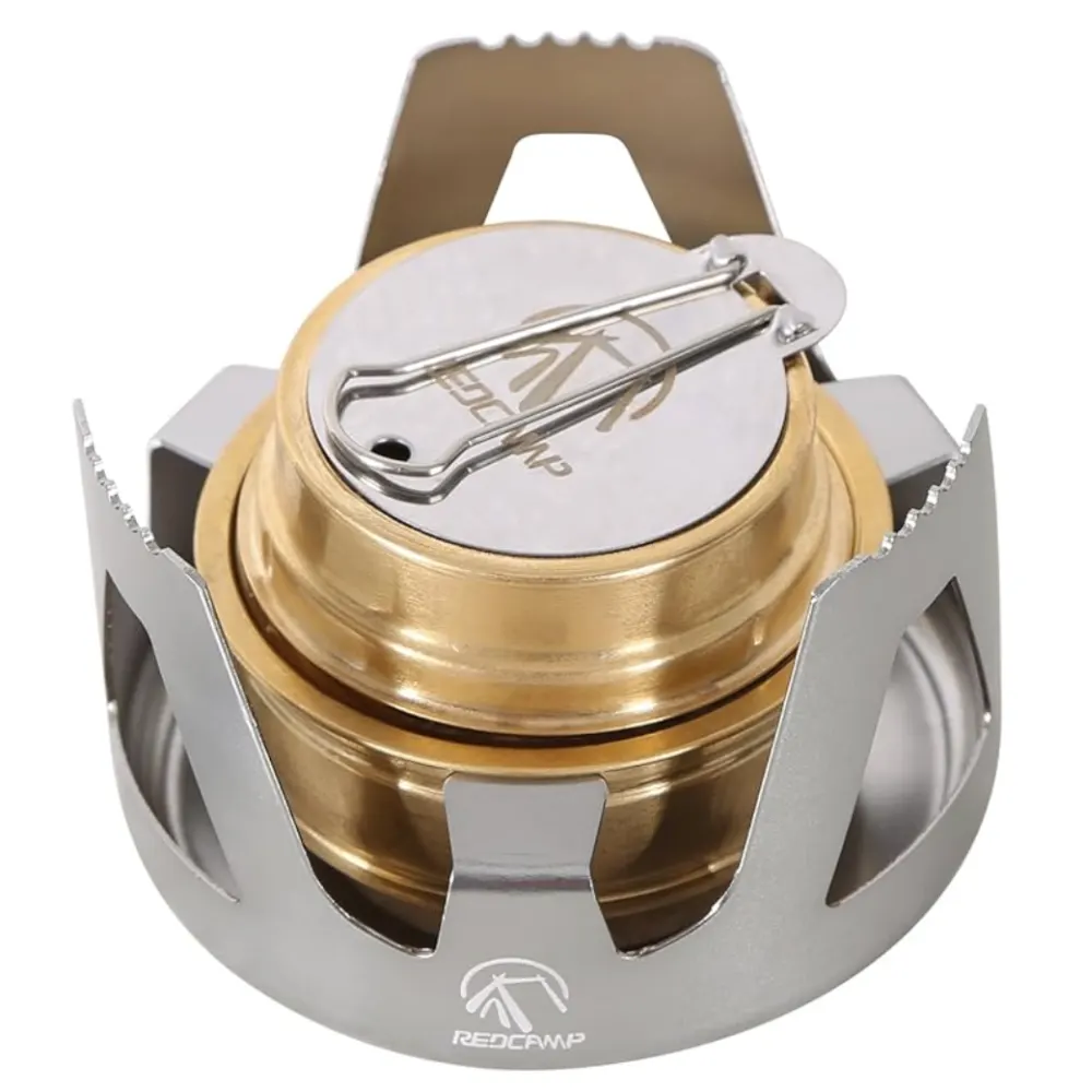  REDCAMP Mini Alcohol Stove for Backpacking, Lightweight Brass Spirit Burner with Aluminium Stand for Camping Hiking, Silver 