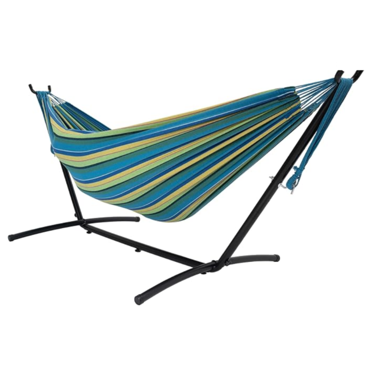  Lazy Daze Hammocks Double Hammock with 9FT Space Saving Steel Stand Includes Portable Carrying Case, 450 Pounds Capacity (Blue&Yellow) 