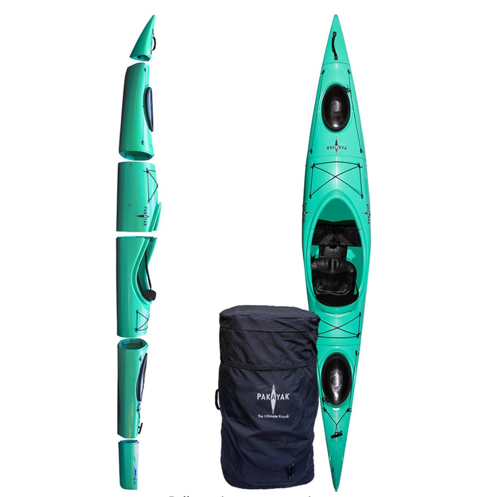  Pakayak Bluefin 14 Ft Kayak, The Only Hardshell Packable Kayak - Packs Down into Included Rolling Bag That Fits Inside of Your Trunk! Nests into Itself for Ultimate Portability and Storage! 
