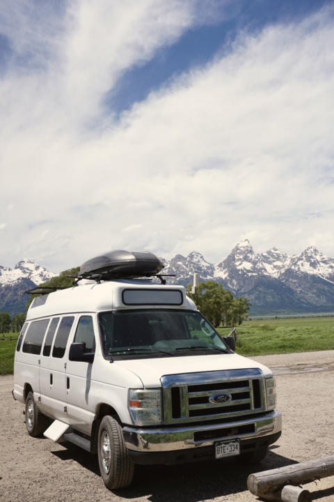Our camper van, mount cargo box on fiberglass roof.