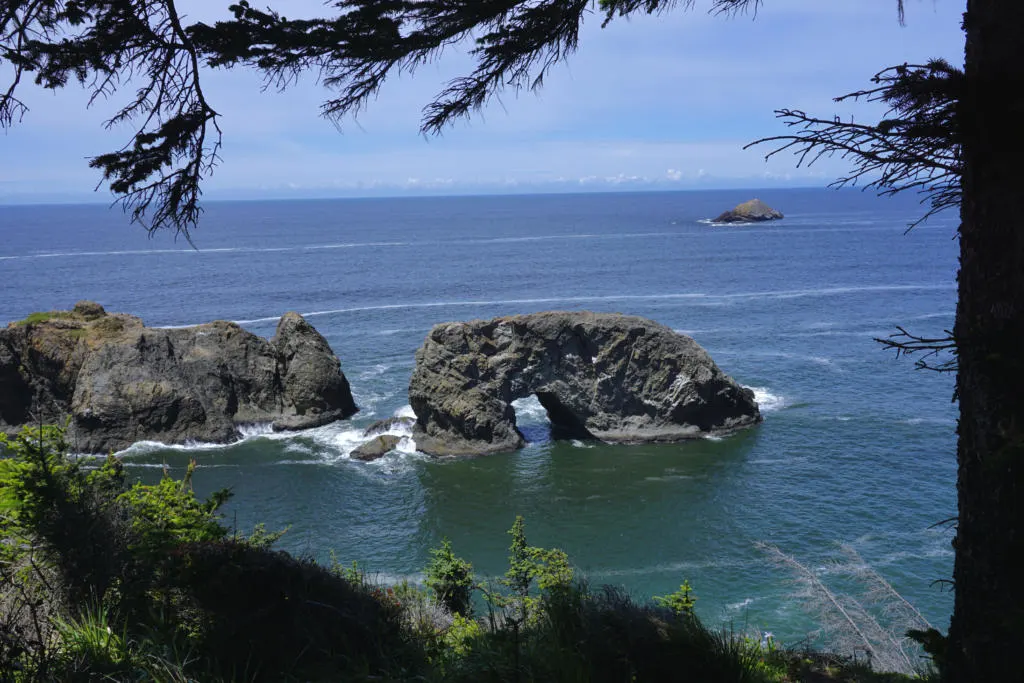 The viewpoint for Arch Rock at Arch Rock Picnic Area on Oregon's Southern Coast.