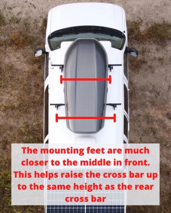 Diagram showing the mounting layout of how to mount a cargo box on fiberglass hightop van.