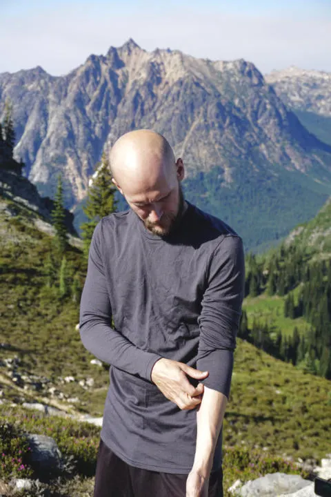 Unbound Merino Wool's long sleeve crew shirts are an ideal base layer for skiing or hiking.