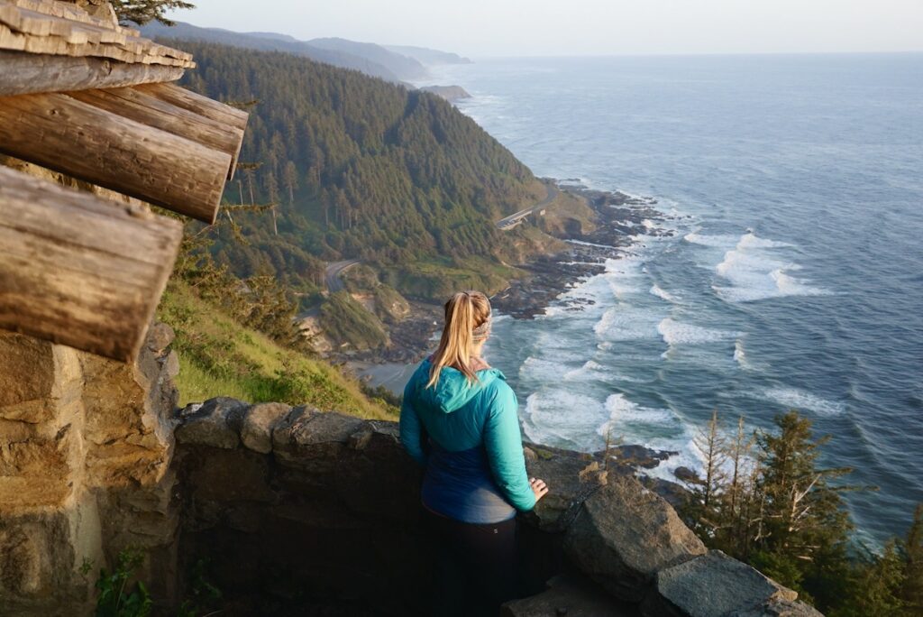 Emily enjoying sunset at the Cape Perpetua Lookout.