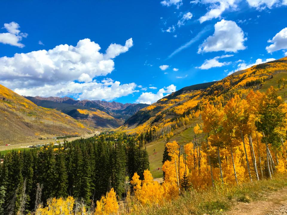 Vail Colorado with Aspens changing in the fall.