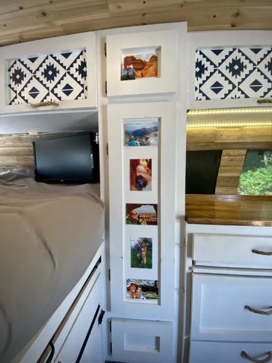 Adding pictures to your wall which are one of the fun ways to spruce up your camper van to feel like home