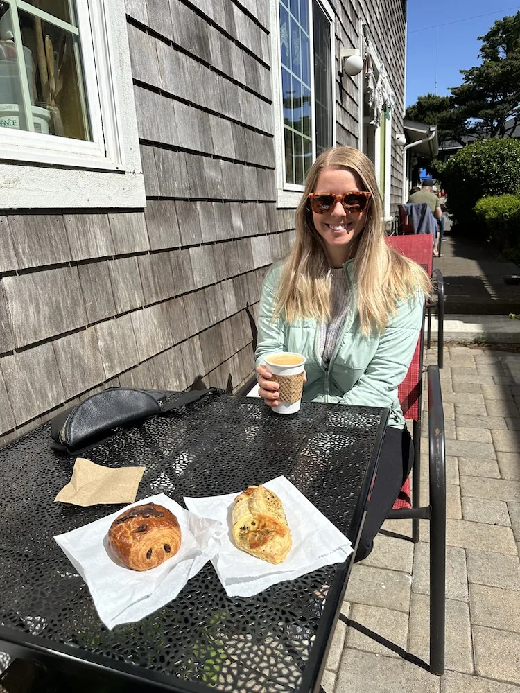 Enjoying some pastries and a coffee at Bread & Roses Bakery.