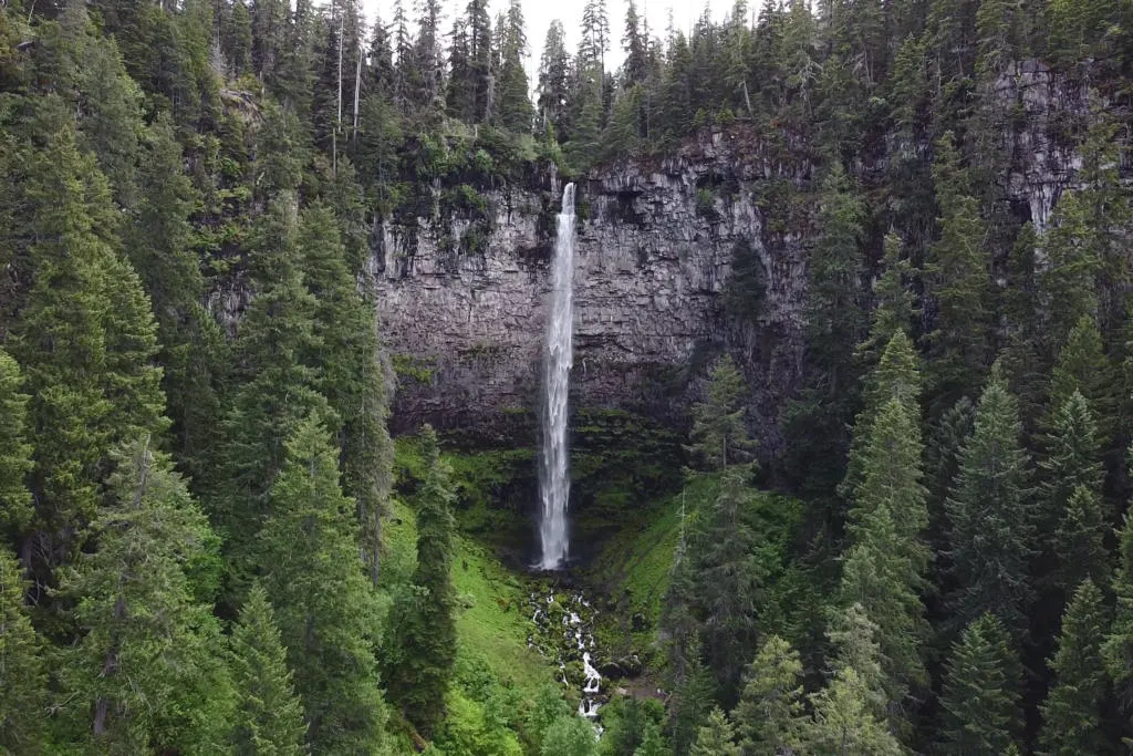 An aerial drone photo of Watson Falls.