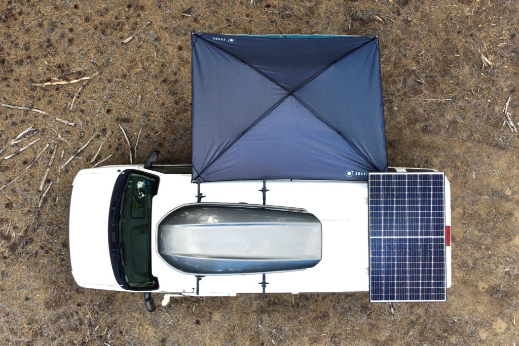 Aerial View Of Our MoonShade which is one of the best awnings for camper vans