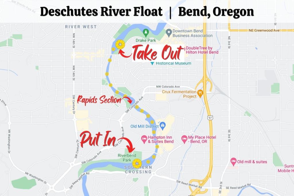 Floating the Deschutes River in Bend Oregon Map