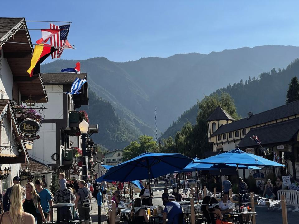 a view of the mountains from downtown Leavenworth Washington