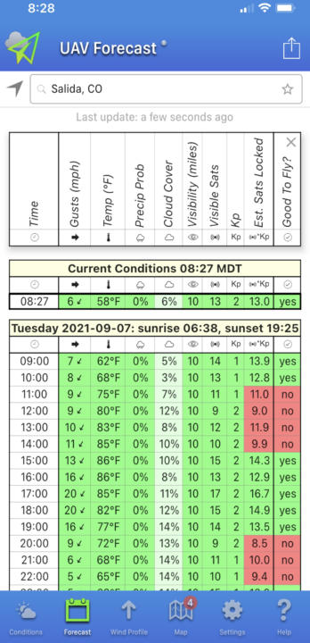 The UAV Forecast App shows very detailed weather forecasts, and is one of the best weather apps for vanlife.