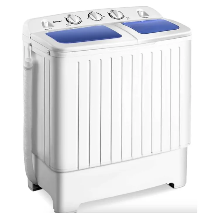  Giantex Portable Mini Compact Twin Tub Washing Machine 20lbs Washer Spain Spinner Portable Washing Machine, Blue+ White 