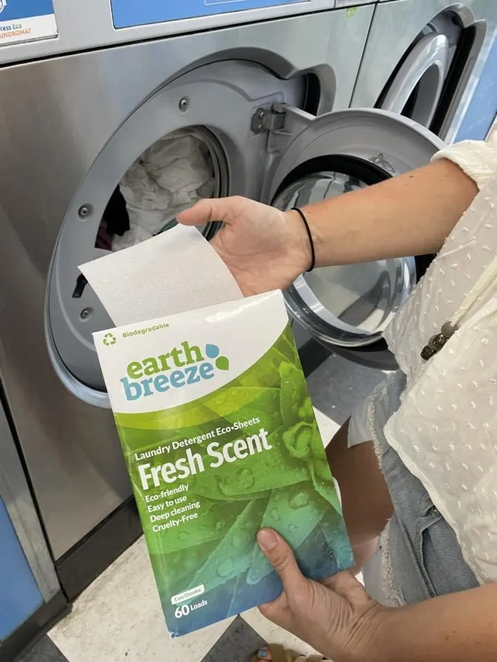 Earth Breeze Laundry Detergent is one of our favorite products for doing laundry on the road