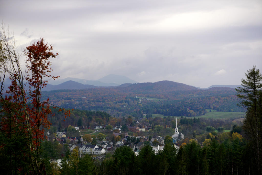 A view from above on the Downtown area of Stowe VT