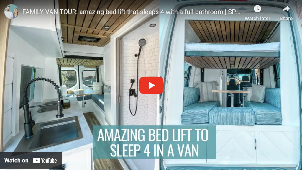 a liftable bed in a camper van, so you can stow away your bed during the day
