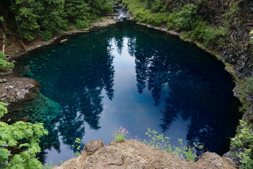 Tamolitch Blue Pool view from a cliff, which is one of the best stops on an Oregon Road Trip