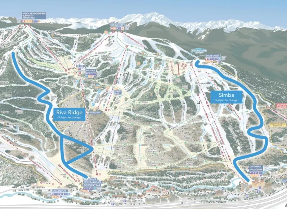 Uphill access map at Vail for ski touring.