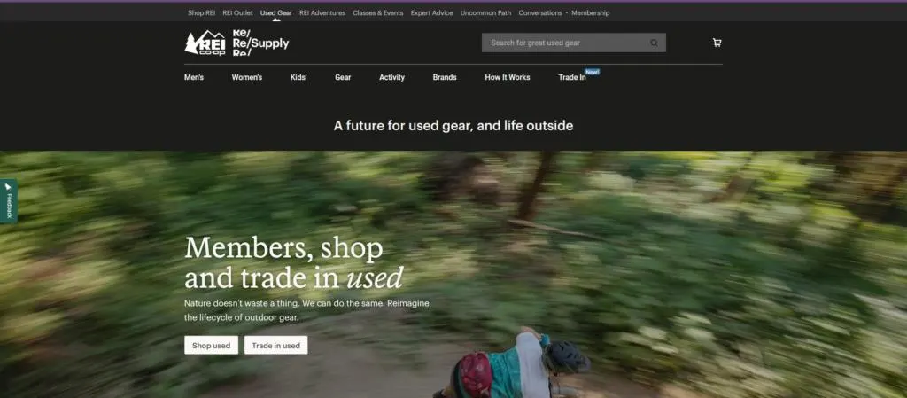 an example of REI Used Gear Website for one of the best websites to buy used camping gear