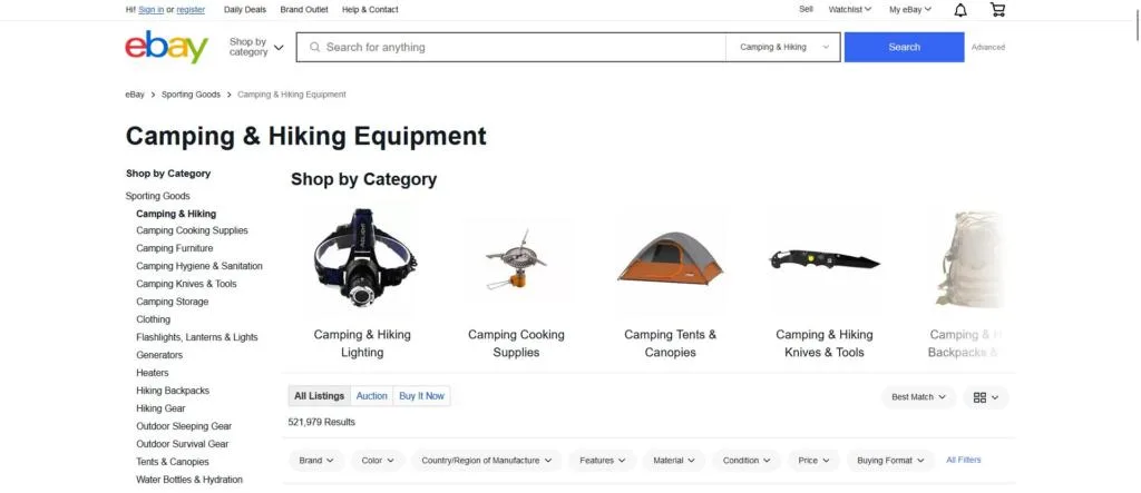 an Ebay tutorial for one of the best websites to buy used camping gear